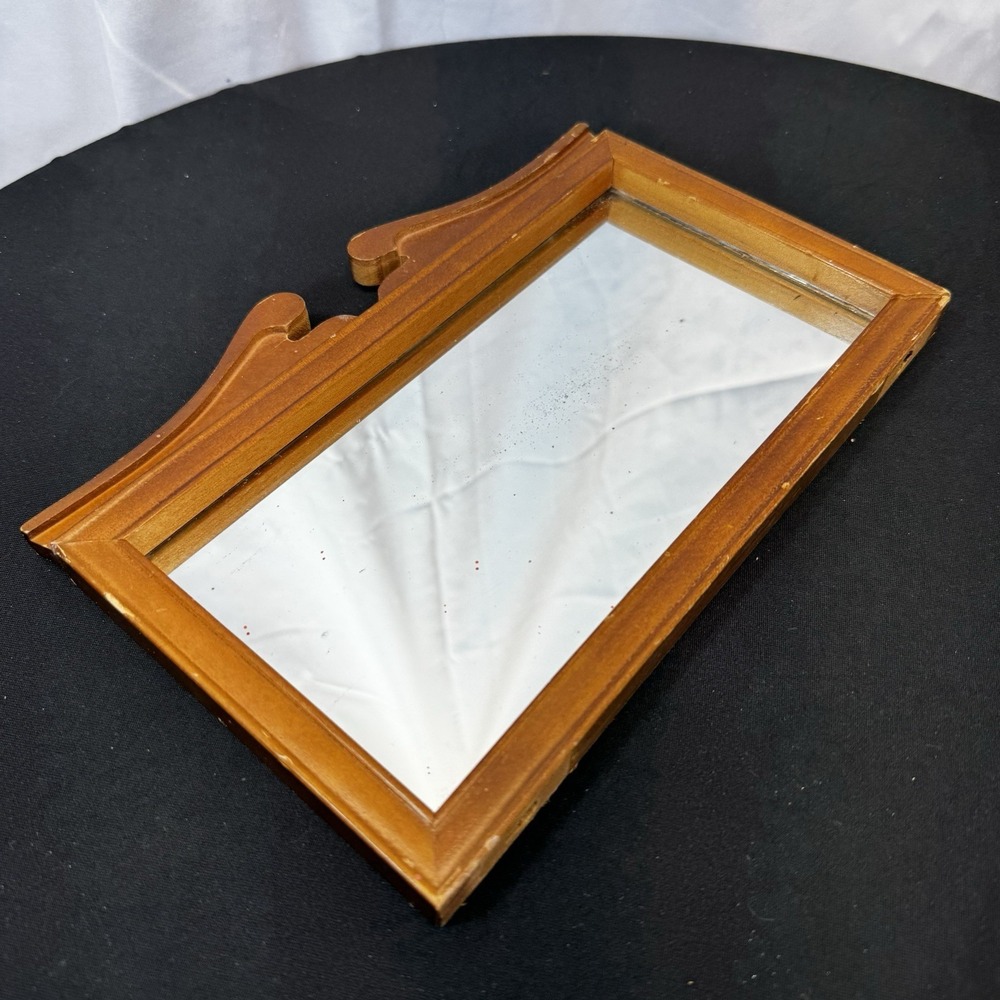 Vintage Wood Vanity Dresser Mirror Scrolled Top Antique Style Rectangle Brown